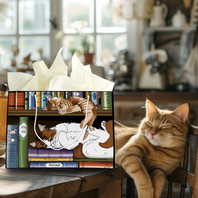 Book Shelf Cats Library Large Gift Bag (Creator Uploaded)