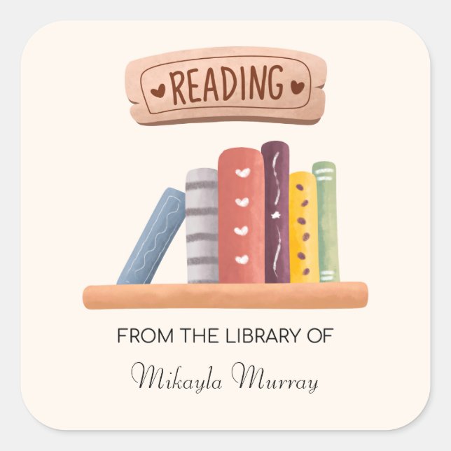 Book Shelf Personalized Bookplate Square Sticker (Front)