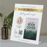 Book Signing Book Cover Author Photo White & Gold Pedestal Sign<br><div class="desc">Create custom book signing marketing pedestal sign for your book launch event or author talk using this elegant table top sign template. Featuring faux gold effects, white background and modern layout. Add your custom text and author photo, replace the book cover with your own or add a photo of your...</div>