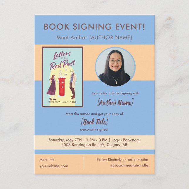 Book Signing Event Author Appearance Blue Postcard (Front)