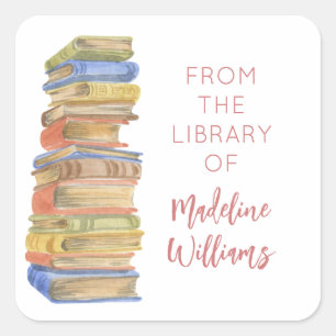 Book Stack From the Library Of Name Bookplate  Square Sticker