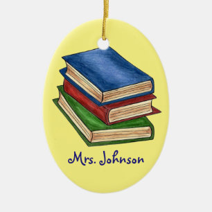 Book Stack Librarian Teacher Reading Education Ceramic Ornament