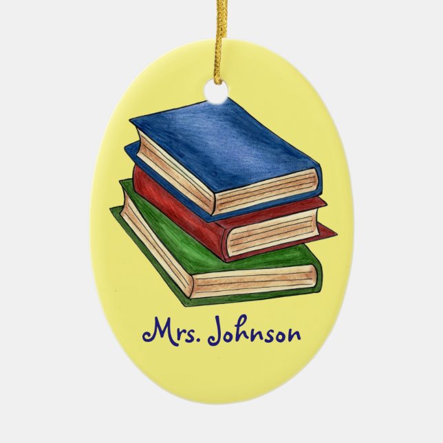 Book Stack Librarian Teacher Reading Education Ceramic Ornament (Front)