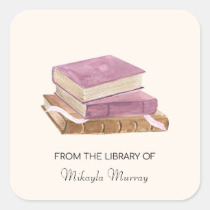 Book Stack Personalized Bookplate Square Sticker