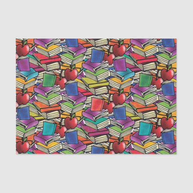 Book Stacks with Apples Tissue Paper (Front)