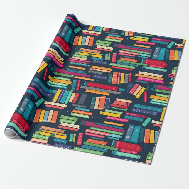 Book Stacks Wrapping Paper (Unrolled)