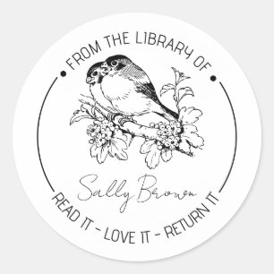 Book stickers, bookplate book stamp Custom Bird Classic Round Sticker