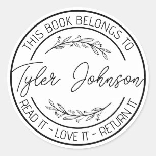 Book stickers, bookplate book stamp Custom modern Classic Round Sticker