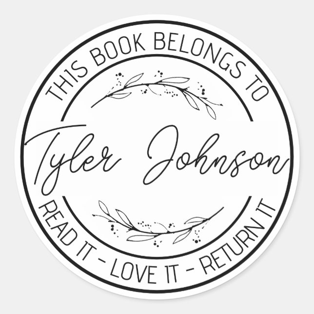 Book stickers, bookplate book stamp Custom modern Classic Round Sticker (Front)
