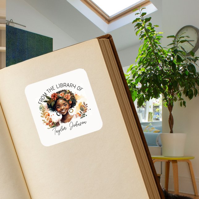 Book stickers, bookplate Custom Dark hair girl Square Sticker (Creator Uploaded)
