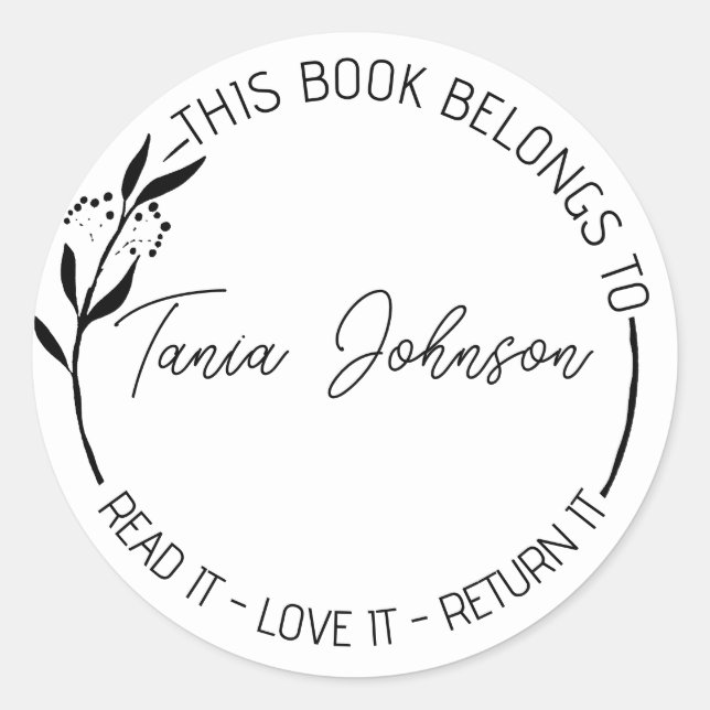 Book stickers, bookplate Custom modern floral Classic Round Sticker (Front)
