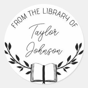 Book stickers, bookplate Custom name label leaf