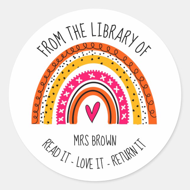 Book stickers, Custom Teacher Rainbow Stickers (Front)