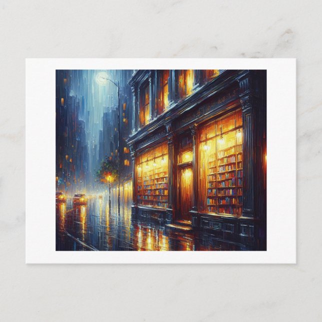 Book Store in the Rain,  Postcard (Front)
