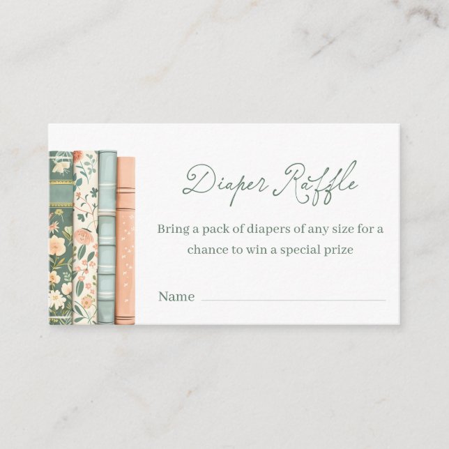 Book Story Theme Diaper Raffle Ticket Enclosure Card (Front)