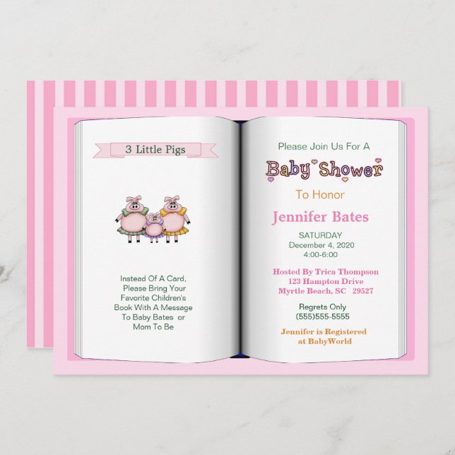 Book Theme Baby Shower Invitation (Girl) (Front/Back)
