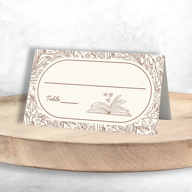 Book Theme Floral Brown Bridal Shower Place Card (Book Theme Floral Brown Bridal Shower Place Card)