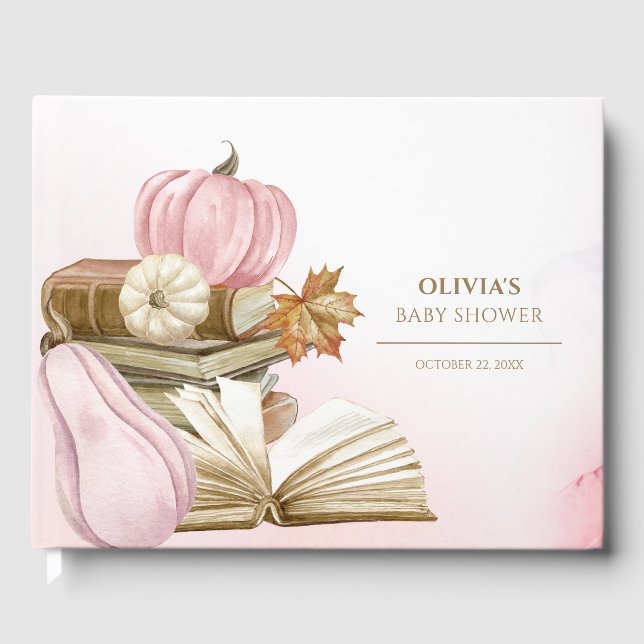 Book Theme Pink Pumpkin Baby Shower Guest Book (Front)