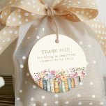 Book Theme Thank You Favour Tags<br><div class="desc">Express your gratitude in style with our "Wildflower and Books" thank you favour tags. Each tag is beautifully designed with handpainted watercolor illustrations of books and wildflowers, rendered in the collection's signature soft hues and set against a sophisticated ivory backdrop. Enhanced with a retro vintage typewriter font and trendy hand-lettered...</div>