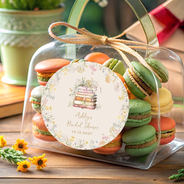 Book Theme Wildflowers Bridal Shower Classic Round Sticker (Creator Uploaded)