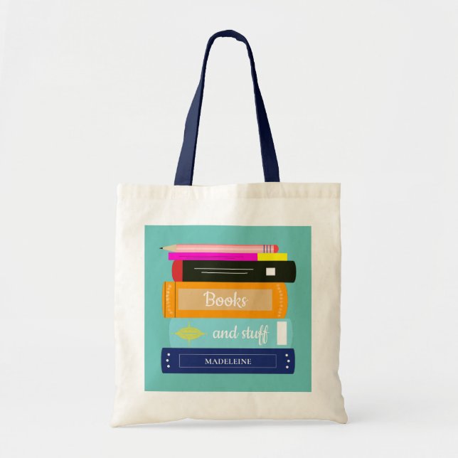 Book Themed Personalize Name Tote Bag (Front)