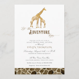 Book Themed Safari Adventure Baby Shower Giraffes Invitation