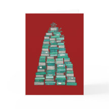 Book Tree Christmas Card: Red Background