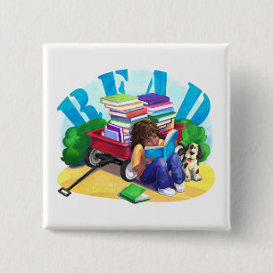 Book Wagon 2 Inch Square Button