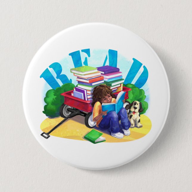 Book Wagon 3 Inch Round Button (Front)