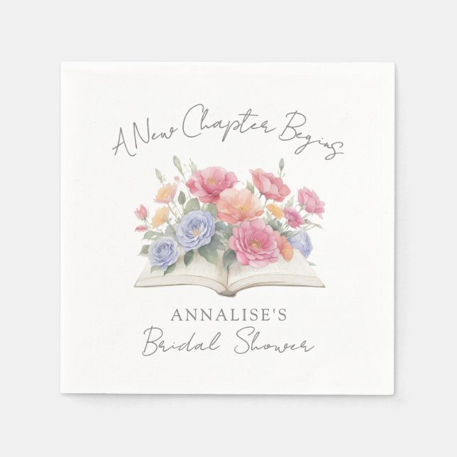 Book Watercolor Floral Bridal Shower Napkin (Front)