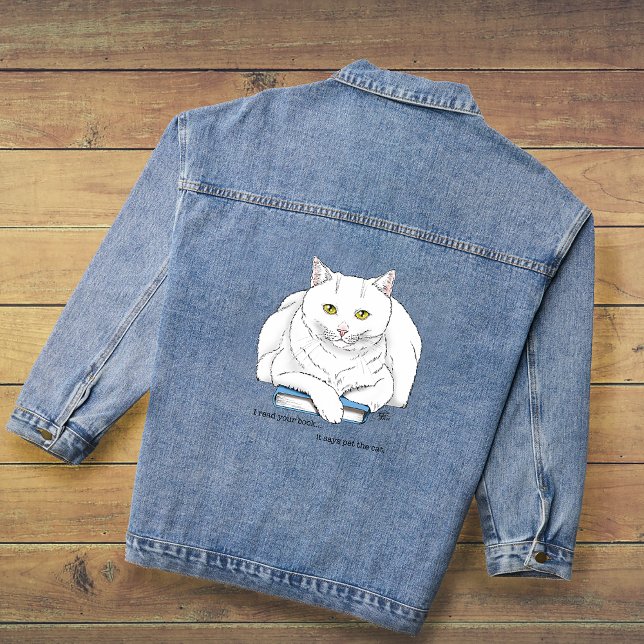 Book White Cat Funny Denim Jacket (Creator Uploaded)