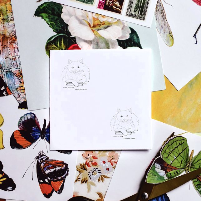 Book White Cat Purple Funny Rubber Stamp (Creator Uploaded)