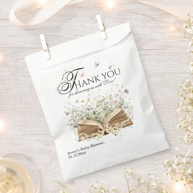 Book Wildflower A New Chapter Begin Baby Shower Favour Bag (Clipped)