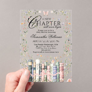 Book Wildflower New Chapter Begin Baby Girl Shower Acrylic Invitations