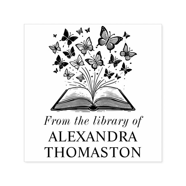 Book with Butterflies #2 Library Book Name Self-inking Stamp (Design)