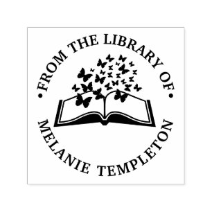 Book with Butterflies Library Book Name Self-inking Stamp
