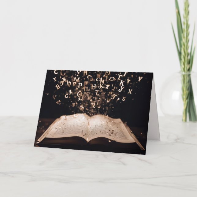 Book With Flying Letters and Sparkles Card (Front)