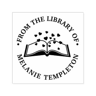 Book with Hearts #1A “From the library of” Round Self-inking Stamp