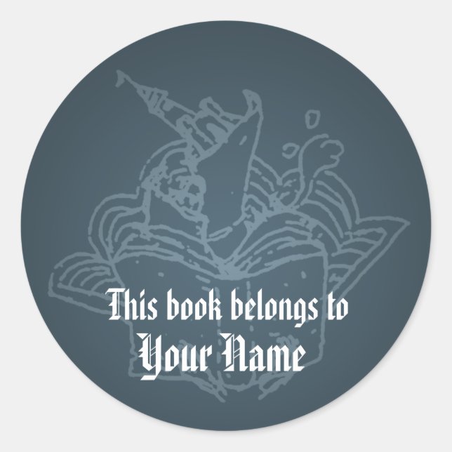 Book world bookplate classic round sticker (Front)
