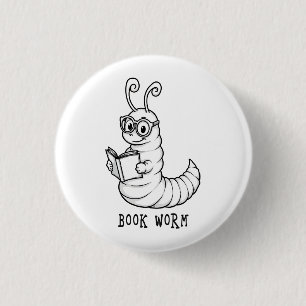 Book worm 1 inch round button