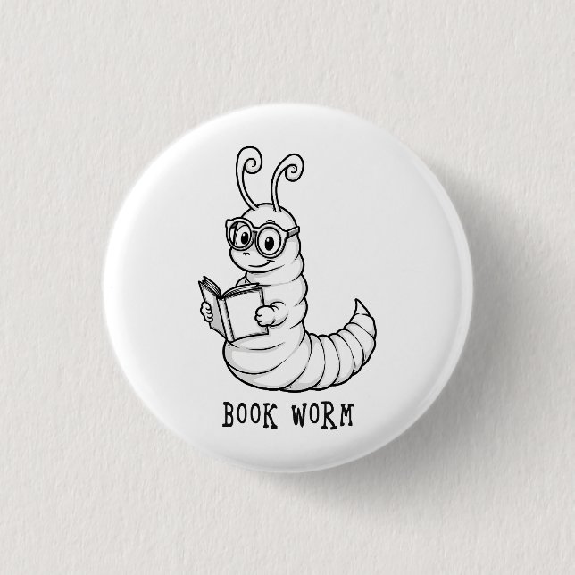 Book worm 1 inch round button (Front)
