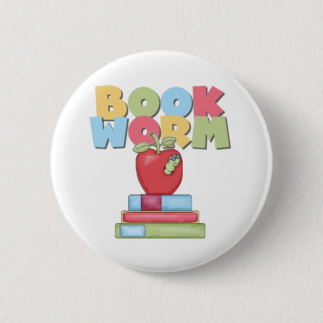Book Worm 2 Inch Round Button (Front)
