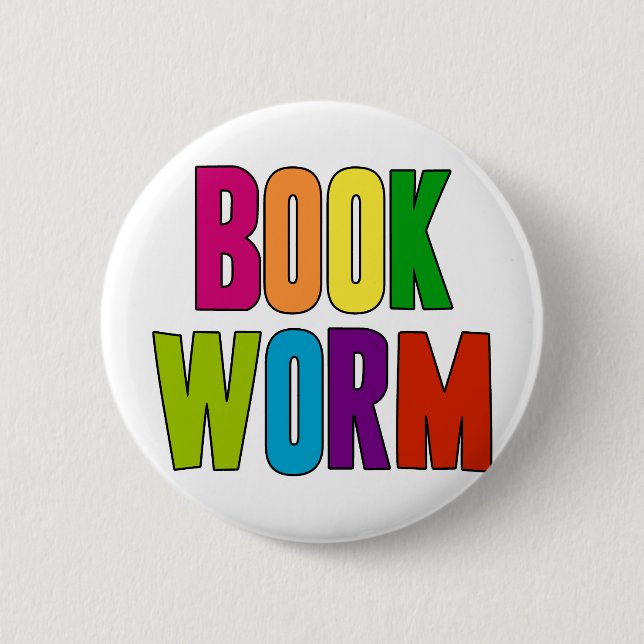 Book Worm 2 Inch Round Button (Front)