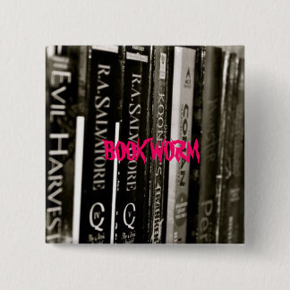 BOOK WORM 2 INCH SQUARE BUTTON