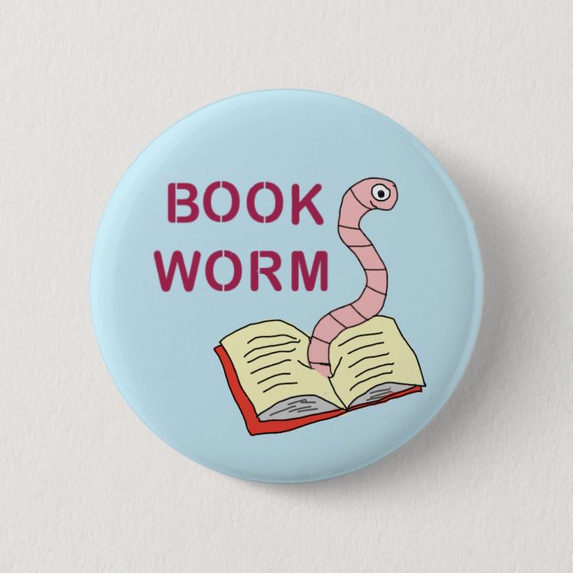 Book worm badge for book lovers avid readers 2 inch round button (Front)