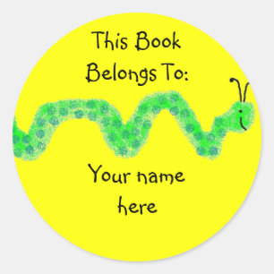 Book Worm, Book Plate Classic Round Sticker