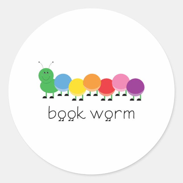 Book Worm Caterpillar Classic Round Sticker (Front)