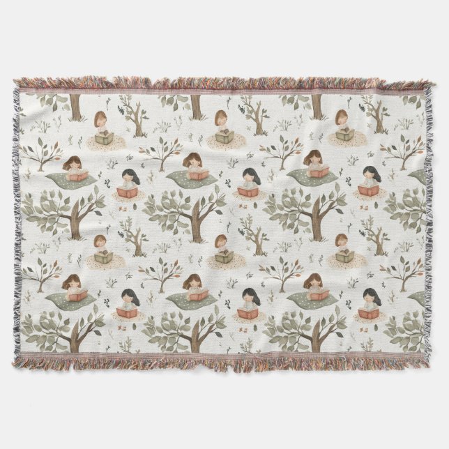 Book Worm Girl Throw Blanket (Front)