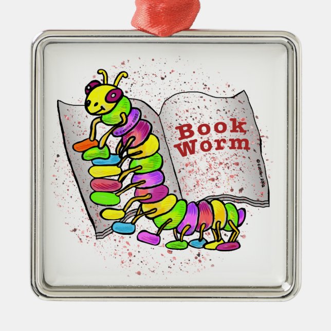 Book Worm Metal Ornament (Front)