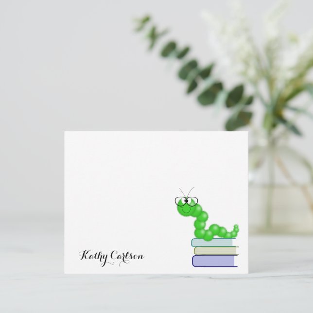 Book Worm Personalized Flat Note Card  (Standing Front)